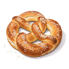 A close up of a pretzel with a sprinkle of salt on it. The pretzel is brown and has a spiral shape
