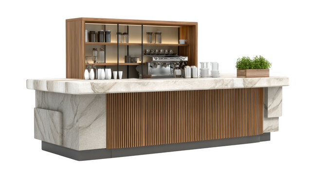 Coffee counter png in 3d transparent for plain modern style  reference.