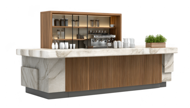 Coffee counter png in 3d transparent for plain modern style  reference.