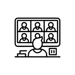 icon of a person viewing a grid of people on a monitor