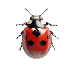 Vivid red ladybug black spots detailed shell elegant pose isolated on on transparent background