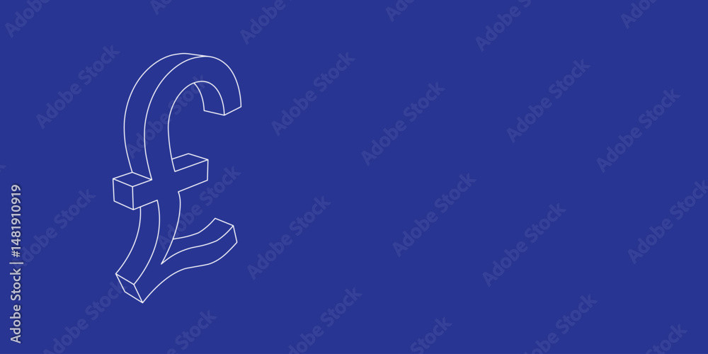 Poster the outline of a large pound symbol made of white lines on the left. 3d view of the object in perspe