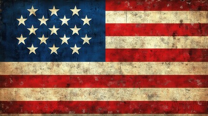 Vintage american flag with grunge texture featuring 20 stars