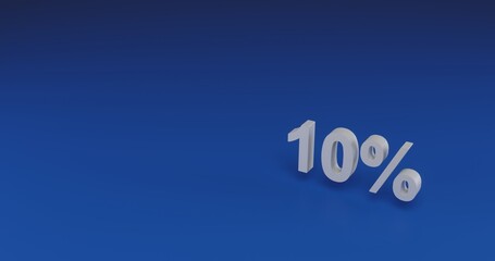 Isolated realistic white 10 percent symbol with shadow. Located on the right side of the scene. 3d illustration on transparent background