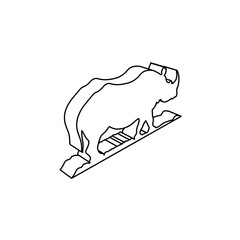 The outline of a large wild rhino symbol is made with black lines. 3D view of the object in perspective. Vector illustration on white background