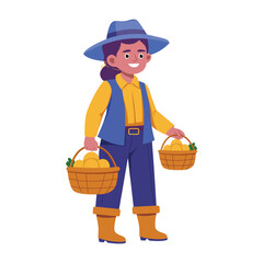 Flat illustration showing a farmer holding vegetables 
