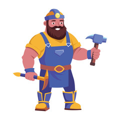 A flat style illustration of a dwarf blacksmith