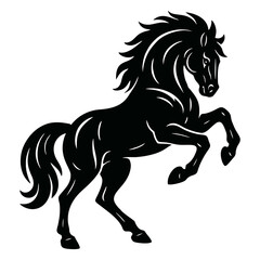 Wild Stallion Horse Vector Rearing Up in Majestic Pose Animal Silhouette Design with Long Mane Equestrian Clipart Ideal for Logo Tattoo Decoration and Bold Horse Art