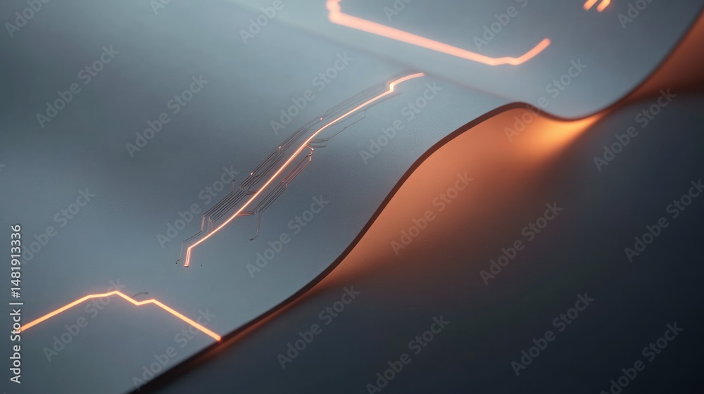 Poster 3d style paper texture with subtle neon circuits running along the edges, room for mockup use backgr