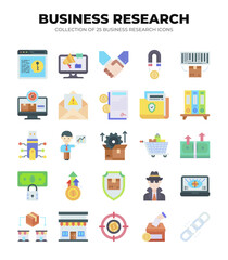 Collection of 25 Business Research Icons.  Visualizing Data Analysis and Market Research