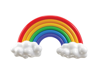 Rainbow on white clouds icon 3d render concept of good weather on colorful rainbow vector illustration