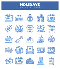 Collection of 25 Holidays. Festive Calendar Icons for Seasonal Celebrations