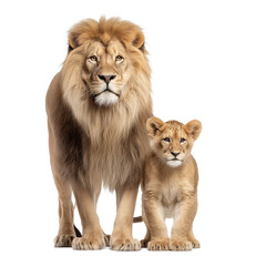 Majestic Lion and Cub , isolated on white background png