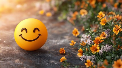 Minimalist round smiley face icon positioned on the left side against a clean white background with ample blank space on the right for text, graphics, or custom design elements.