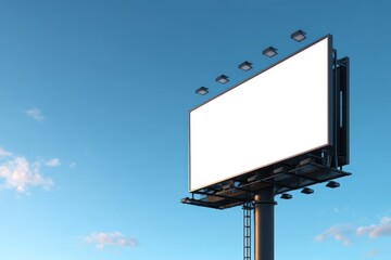 Fototapeta premium blank black billboard mockup with lights against blue sky