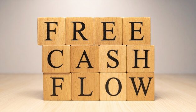 Financial success insights free cash flow wooden blocks on neutral table with artistic touch