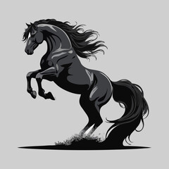 Black Rearing Horse Vector Illustration Strong Wild Stallion Silhouette in Motion with Flowing Mane Dynamic Animal Clipart Design for Logo Tattoo Wall Art and Equestrian Themes