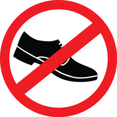 no shoes allowed sign with crossed-out shoe icon inside red circle indicating footwear restriction