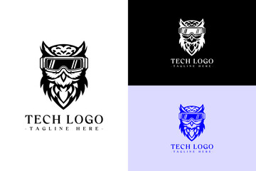 owl head with night vision goggles, abstract, icon, vector illustration, logo for ai vision, tech, artificial intelligence, internet of things, fast data, deep learning, data analyst, and more