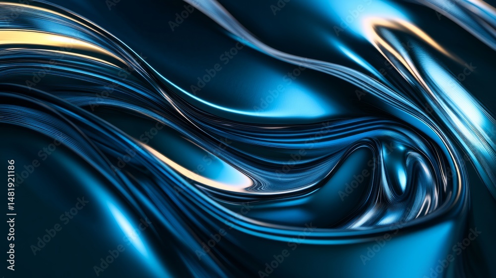 Poster abstract 3d rendering of twisted lines featuring a futuristic shape with smooth metallic curves and 