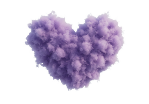 fluffy heart shaped purple cloud realistic isolated on transparent background Generative Ai.

