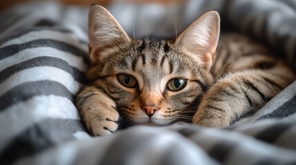 Striped Cat Resting Comfortably