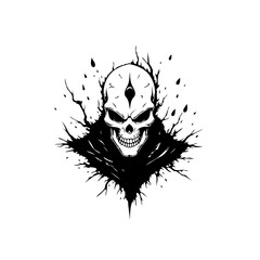 Monochromatic Skull Vector Artwork with Angular Shards and Goth Aesthetics