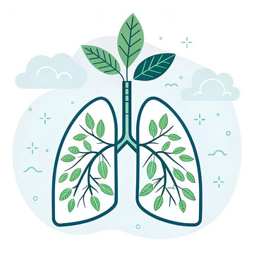 Harmony of Breath: An artistic illustration depicting the intricate relationship between lungs and nature, symbolizing breath, growth, and the essence of life. 