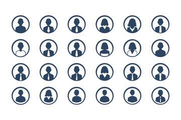 Minimalistic User Profile Avatar Icons Set. Flat Design Profile Silhouettes Featuring Male and Female Figures vector illustration.