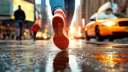 A busy city street where pedestrians move at different speeds, creating an exciting mix of clarity and motion blur.