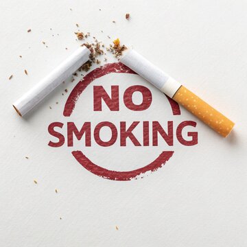 Broken Cigarettes and "No Smoking" Sign: A stark message against smoking: two broken cigarettes lie beside a red "NO SMOKING" stamp.