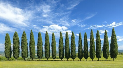 Obraz premium Cypress Tree in Row with Blue Sky