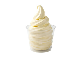 swirl of creamy vanilla soft serve ice cream in plastic cup isolated on transparent background Generative Ai.
