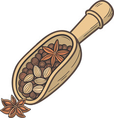 wooden spoon with spices vector illustration
