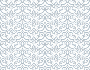 Floral pattern. Seamless vector background. Vintage wallpaper in the Baroque style. White and gray ornament for fabric, wallpaper, packaging. Ornate Damask flower illustration