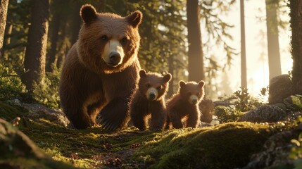 Obraz premium Brown bear family in forest