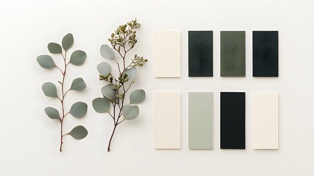 Botanical Illustration Flatlay with Eucalyptus and Color Palette