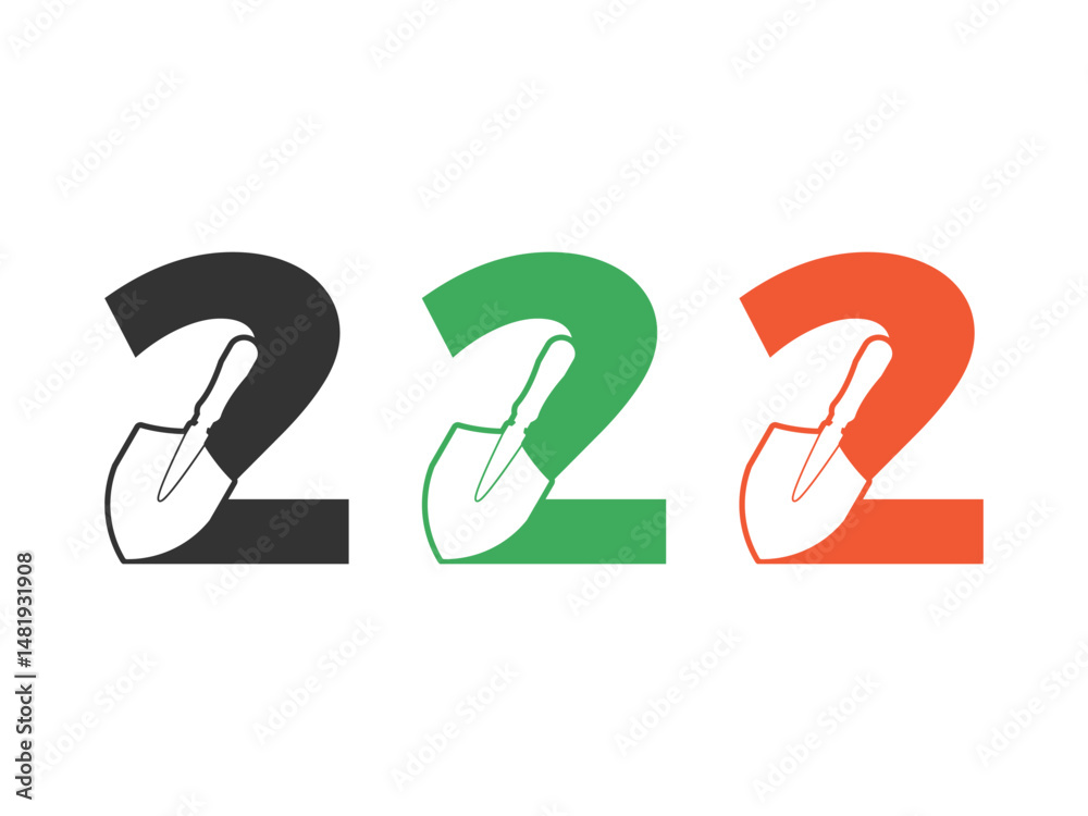 Fototapete initials number 2 shovel tool symbol icon design vector isolated on transparent background