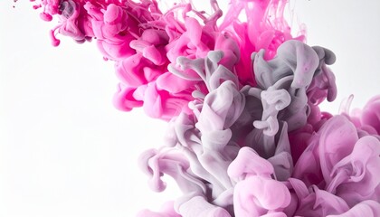 Fototapeta premium Abstract pink and grey ink in water creating swirling forms and artistic effects