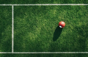 soccer ball on the green grass, football, field, grass, soccer, sport, green, line, stadium, corner, turf, game, lawn, pitch, ball, white, artificial, play, yard, ground, sports, goal, competition, ou