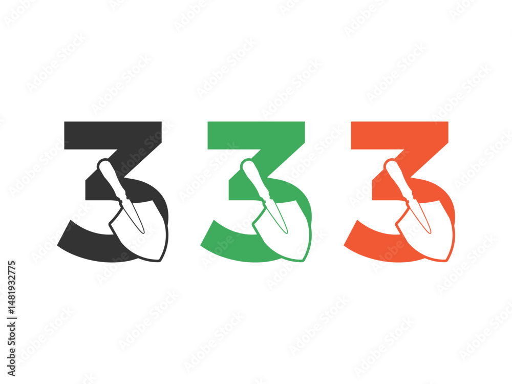 Fototapete initials number 3 shovel tool symbol icon design vector isolated on transparent background