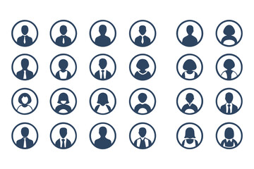 Minimalistic User Profile Avatar Icons Set. Flat Design Profile Silhouettes Featuring Male and Female Figures vector illustration.