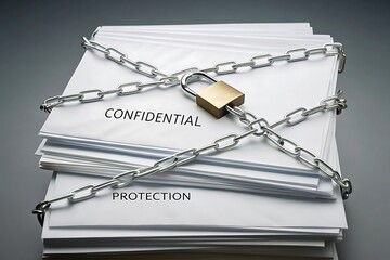 Confidential Documents Secured with Padlock and Chain for Data Protection