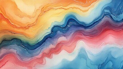 Vibrant abstract watercolor painting with colorful waves and gradients