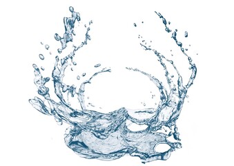 Obraz premium 白い背景に抽象的な青い波と水しぶきが飛び散った3dイラスト