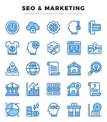 Set of SEO & Marketing Icons. Simple Two Color art style icons pack.