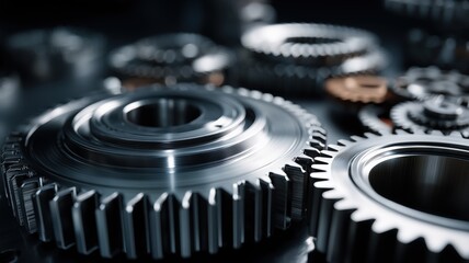 Close Up View Of Interlocking Metal Gears Against A Dark Background