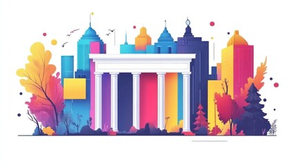 Obraz premium Colorful Cityscape with Building and Nature
