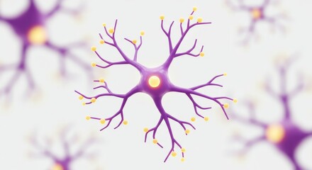 Microscopic Visualization of a Neuron Cell with Synapses and Dendrites Detailed 3D Render