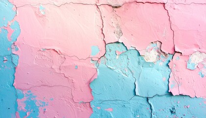 Obraz premium Peeling paint texture with pink and blue colors showing cracks and imperfections